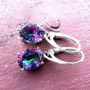 New Natural Mystic Rainbow Topaz Earrings Sterling Silver , December Birthstone
